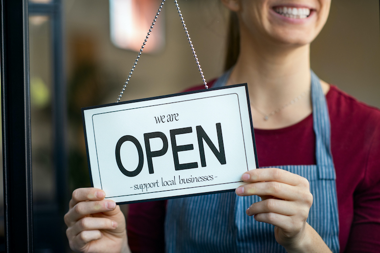 Now open restaurant sign