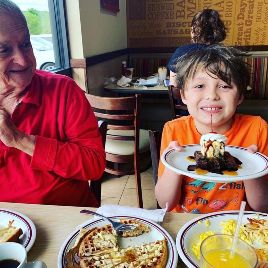 Huddle House deliciousness shared by a boy and his grandpa at MenuTrinfo's nutrition client