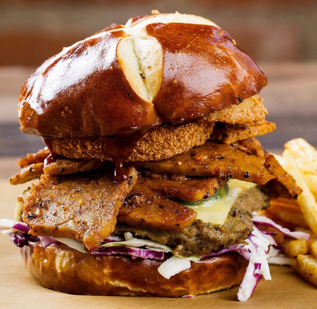 mouthwatering burger from vegan restaurant
